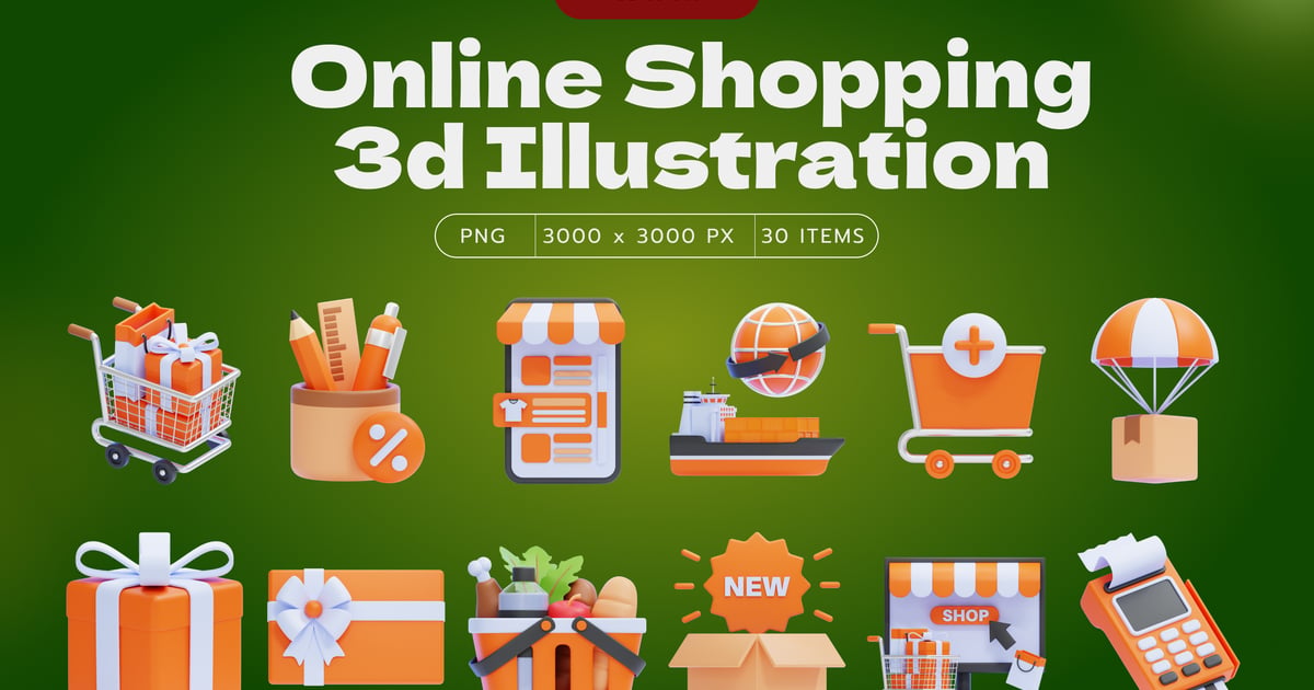 在线购物 3D 插图