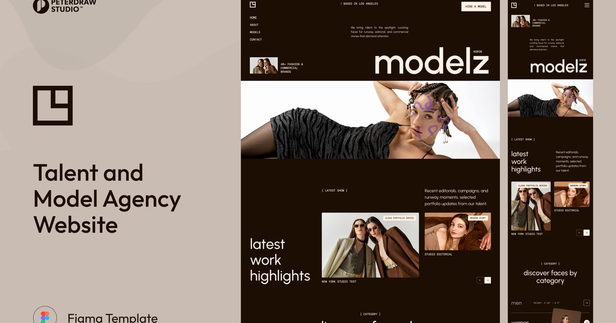 Modelz – 人才与模特经纪公司网站 UI Figma