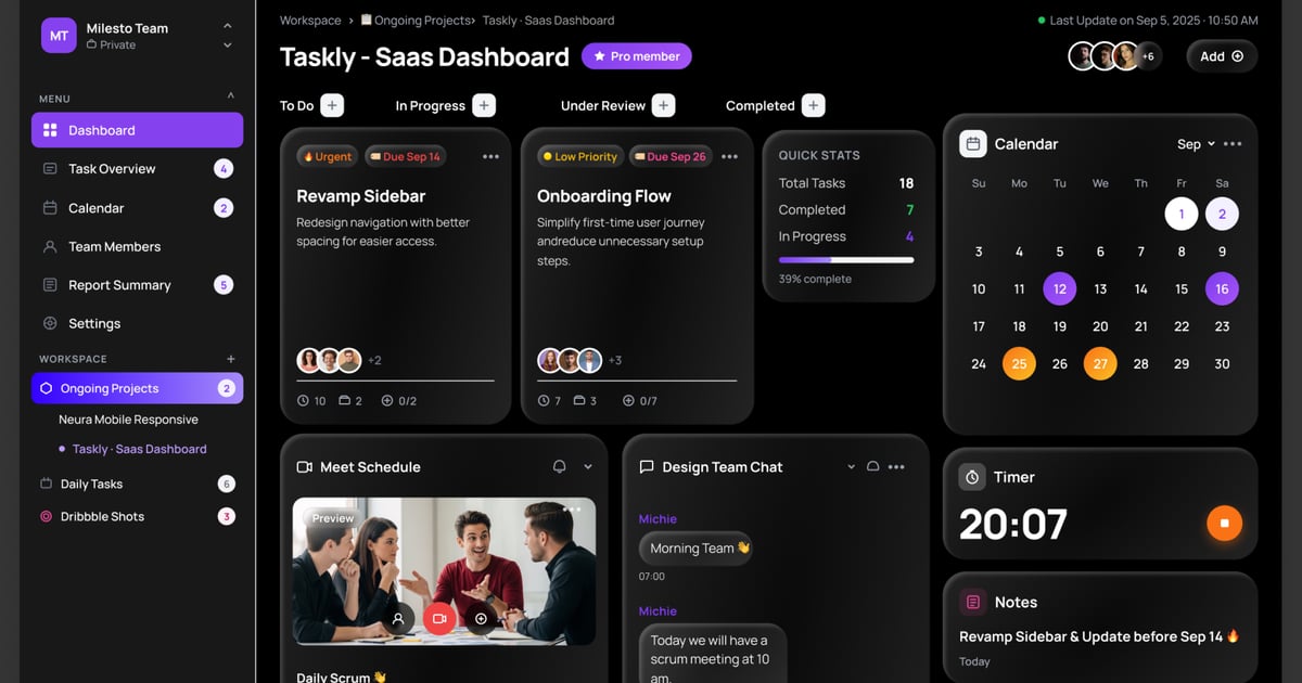Taskly – 玻璃效果 SaaS 仪表盘