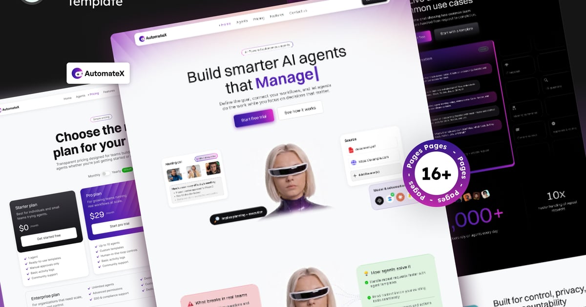 AI 代理 SaaS 和初创公司 Figma 网站 – AutomateX