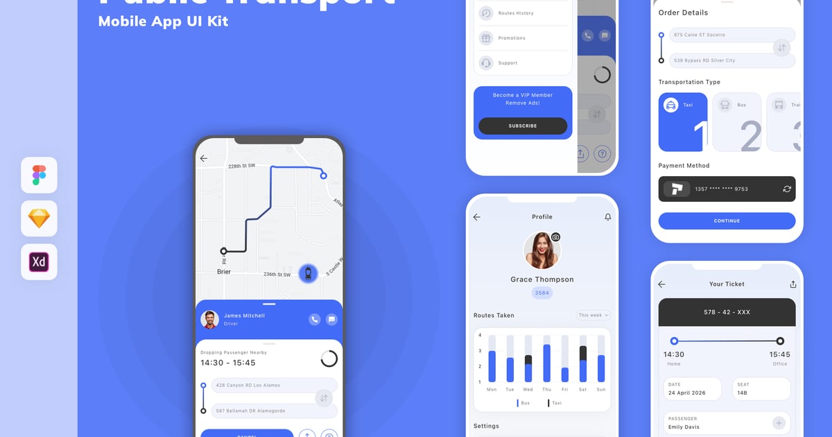 公共交通移动应用 UI 套件