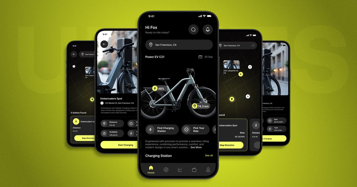 电动自行车 – 移动应用 UI 套件