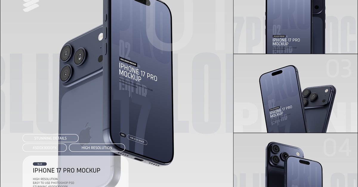 iPhone 17 Pro 模型 PSD 蓝色