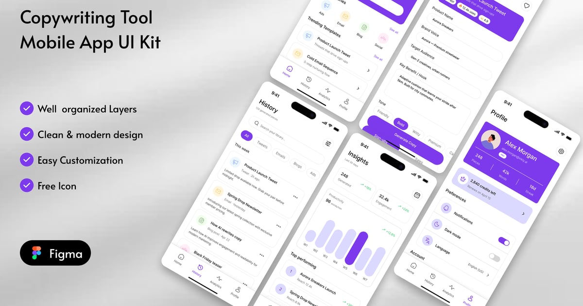 AI 内容编写工具移动应用 UI 套件