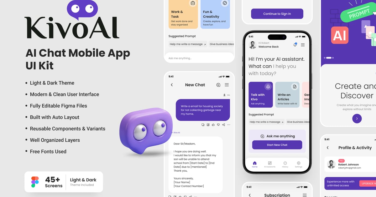 KivoAI – 人工智能聊天移动应用 UI 套件
